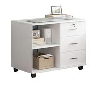 yulewiix Filing Cabinet, 3 Drawer Wood File Cabinet, Mobile Office Storage Cabinet with Open Storage Shelves for Home Office White