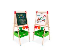 YULEYU Art Easel, Children's Wooden Double-Sided Whiteboard and Board, Height Adjustable, with Paper Roll, Numbers and Accessories, Black/Blue/Green, Kids Painting Easel