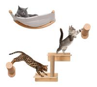 YULEYU Cat Wall Shelves, Modern Indoor Cat Tree, 4 Levels, Sturdy Wooden Wall Mounted Cat Climbing Shelves with Hammock, Perch, Stairs for Cats