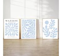 yulihaz Matisse Abstract Flower Poster Set of 3 Light Blue Minimalist Henri Matisse Wall Art Boho Floral Canvas Prints Aesthetic Pictures Wall Decor for Bedroom Living Room Unframed 12x16 inch