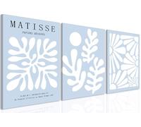 yulihaz Matisse Blue Wall Art Set of 3, Henri Matisse Abstract Floral Wall Decor, Light Blue Henri Matisse Flower Poster Canvas Prints Pictures for Living Room Bedroom 16x24 inch Framed