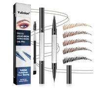 Yulinlon Double-Ended Eyebrow Pen, 0.01mm Micro-fork Tip,Waterproof Liquid Brow Ink, Micro-Fork and Fine Tips, 5 Shades (4#Black Brown)