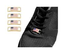 Yulinmon 14K Gold Plated American Flag Boot Laces Clips for Worker Shoes, US Patriotic Sneakers Shoe Lace Charms - Real Gold Electroplated, Tarnish-Proof, Veterans Industrial Accessory (4 Pack)