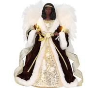 YULISKY Angel Christmas Tree Topper, 14" Black Angel Treetopper, 10-Light Angel Tree Topper with Wings, Indoor Christmas Decors, Xmas Home Ornaments (Afrian American)
