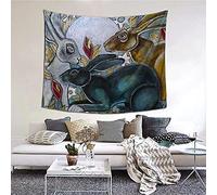 YuLiZG Wall Hanging Bedding Tapestry Three Moon Gazing Hares Tapestry Bedding Bed Sheet Hippie Tapestry Wall Hanging Beach Blanket Room Decoration Room Bedspread 150 * 200Cm