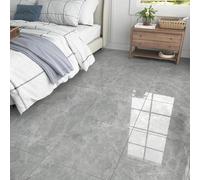 Yullpaper 24 PCS Grey Vinyl Flooring Marble Lino Flooring Self Adhesive Floor Planks Waterproof Grey Kitchen Floor Stickers Vinyl Floor Tiles Self Adhesive Washable Bathroom Tile Stickers 30 x 30cm