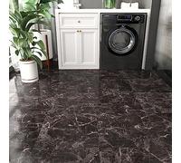 Yullpaper 24 PCS Marble Laminate Flooring Glossy Black Vinyl Floor Tiles Self Adhesive Floor Planks for Bedroom Washable Kitchen Bathroom Flooring Peel and Stick Floor Tile 30 x 30cm Lino Flooring