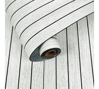 Yullpaper Grey-White Decorative Wall Panels Acoustic Cladding Kitchen Decor Wood Panels for Walls Self Adhesive Wood Slat Effect Wallpaper for Bedroom Foam Wall Panelling Sticky Vinyl Roll 30 x 500cm