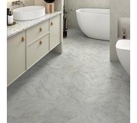 Yullpaper Grey White Marble Vinyl Flooring Peel and Stick Floor Tiles Washable Bathroom Flooring Kitchen Floor Tiles Self Adhesive Lino Flooring Matte Grey White Sticky Floor Tiles (4)