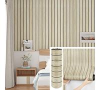 Yullpaper Peel and Stick Wood Wall Panels Beige PVC Wall Cladding Pane Kitchen Backsplash 3D Wall Panels Self Adhesive Beige Wood Slat Wallpaper for Living Room Fireplace Back Panel 30cm x 300cm