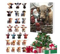 Yulokdwi Christmas Countdown Calendar Highland Cow 24 Days,Countdown Calendar Advent Highland Cow 2D Acrylic Hangable Ornaments - Cattle Charm Ornaments for Christmas Tree Car Party Window Decor