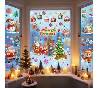 YULOONG 112 PCS Christmas Decorations Window Clings Santa Claus Xmas Tree Snowflake Snowman Deer Penguin Double Side Decals Ornament Display Window Wall Door Decor Reusable DIY Static Stickers