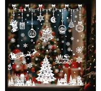 YULOONG 196 PCS Christmas Decorations Window Clings Santa Claus Xmas Tree Snowflakes Snowman Jingle Bells Deer Double Side Decals Ornament Display Window Wall Door Decor Reusable DIY Static Stickers