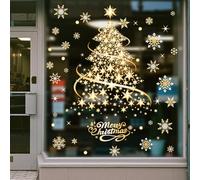 YULOONG Christmas Decorations Window Clings Golden Xmas Tree Snowflake Double Side Decals Ornament Display Window Wall Door Decor Reusable DIY Static Stickers