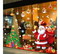 YULOONG Christmas Decorations Window Clings Large Santa Claus Xmas Tree Snowflake Double Side Decals Ornament Display Window Wall Door Decor Reusable DIY Static Stickers