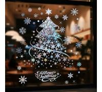 YULOONG Christmas Decorations Window Clings Laser Xmas Tree Snowflake Double Side Decals Ornament Display Window Wall Door Decor Reusable DIY Static Stickers