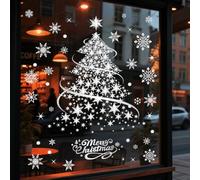 YULOONG Christmas Decorations Window Clings Silver Xmas Tree Snowflake Double Side Decals Ornament Display Window Wall Door Decor Reusable DIY Static Stickers