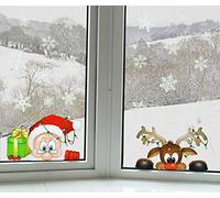YULOONG Christmas Windows Static Stickers Clings Removable Vinyl Santa Claus Christmas Tree Snowman Snowflake Deer DIY Wall Window Door Mural Showcase Decal Sticker