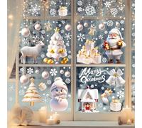 YULOONG Christmas Windows Static Stickers Clings Removable Vinyl Santa Claus Christmas Tree Snowman Snowflake Deer DIY Wall Window Door Mural Showcase Decal Sticker