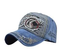 YULOONG Vintage Baseball Cap Denim Embroidered Shark Trucker Hat Retro Frayed Edge Sunhat 100% Cotton Outdoor Cap Unisex D