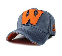 YULOONG Vintage Baseball Cap Denim Embroidered W Trucker Hat Retro Frayed Edge Sunhat 100% Cotton Outdoor Cap Unisex Blue