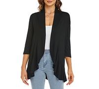 YULOONG Women Autumn Cardigan Solid Color Summer Casual Lightweight Cover ups 3/4 Sleeve Open Front Draped Ruffles Spring Top Black M