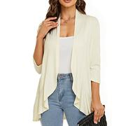YULOONG Women Autumn Cardigan Solid Color Summer Casual Lightweight Cover ups 3/4 Sleeve Open Front Draped Ruffles Spring Top Beige M