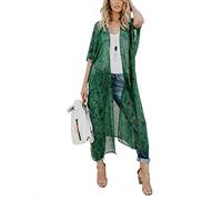 YULOONG Women's Flowy Kimono Floral Cardigan Open Front Maxi Dress Loose Beach Coverups Chiffon Swimsuit Cover Up Plus Size A S