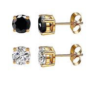 Yulovee 9ct Gold Plated Stud Earrings for Women,2 Pairs Stud Earrings with Black White Crystals.