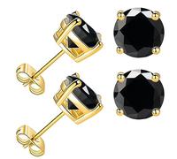 Yulovee 9ct Gold Stud Earrings for Women,2 Pairs Stud Earrings with Black Crystal.