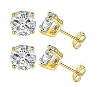 Yulovee 9ct Gold Stud Earrings for Women,2 Pairs Stud Earrings with White Crystal.