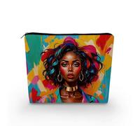 YULUENZE African American Lady Makeup Bag Cute Small Canvas Organizer Bag with Zipper Colorful Painting Black Woman Cosmetic Bag Aesthetic Birthday Present for Women Sisters Friends, asnj0874, S