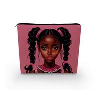YULUENZE African American Lady Makeup Bag Cute Small Canvas Organizer Bag with Zipper Double Braids Bklack Lady Cosmetic Bag Aesthetic Birthday Present for Women Sisters Friends, asnj0868, S