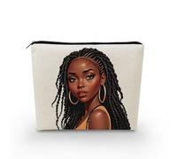 YULUENZE African American Lady Makeup Bag Cute Small Canvas Organizer Bag with Zipper Dreadlocks Black Woman Cosmetic Bag Aesthetic Birthday Present for Women Sisters Friends, asnj0870, S
