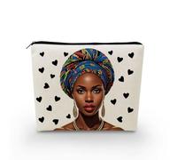 YULUENZE African American Lady Makeup Bag Cute Small Canvas Organizer Bag with Zipper Heart Black Woman Cosmetic Bag Aesthetic Birthday Present for Women Sisters Friends, asnj0863, S