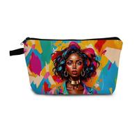 YULUENZE African American Lady Makeup Bag Cute Small Organizer Bag with Zipper Colorful Painting Black Woman Cosmetic Bag Aesthetic Birthday Present for Women Sisters Friends, hzj0874, S