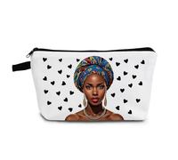 YULUENZE African American Lady Makeup Bag Cute Small Organizer Bag with Zipper Heart Black Woman Cosmetic Bag Aesthetic Birthday Present for Women Sisters Friends, hzj0863, S