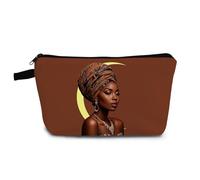 YULUENZE African American Lady Makeup Bag Cute Small Organizer Bag with Zipper Moon Black Woman Cosmetic Bag Aesthetic Birthday Present for Women Sisters Friends, hzj0869, S
