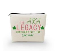 YULUENZE AKA Legacy Makeup Bag Cute Small Canvas Organizer Bag with Zipper AKA Legacy Cosmetic Bag Aesthetic 1908 Sorority Present for Women Friends