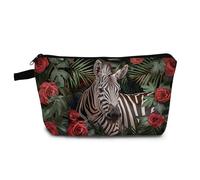 YULUENZE Animal Print Makeup Bag with Zipper Tiger Octopus Dolphin Monkey Wolf Fox Squirrel Zebra Highland Cattle Present for Animal Lovers Women, Zebra, Printed Makeup Bag With a Metal Zipper
