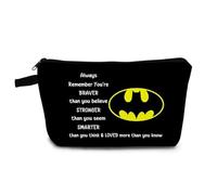 YULUENZE Bat Movie Makeup Bag Bat Classic Logo Gift Black Organizer Bag You Are Stronger Smarter Than You Think Bat Toiletry Zipper Pouch Bat Cosmetic Bag Gift for Movie Fans Women, ahz0193