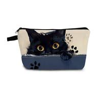 YULUENZE Black Cat Gifts Black Kitten Makeup Bag Cute Small Organizer Bag with Zipper Kitten Kitty Painting Print Cosmetic Bag Birthday Gifts for Cat Lovers Women Friends, hzt0259, Printed Makeup Bag