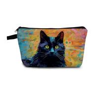 YULUENZE Black Cat Makeup Bag Cute Small Organizer Bag with Zipper Kitten Print Cosmetic Bag Kitten Kitty Painting Birthday Gifts for Cat Lovers Women Friends, hzt0384, Printed Makeup Bag With a Metal