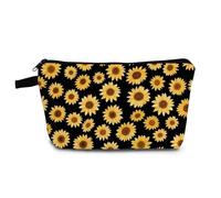 YULUENZE Black Little Sunflower Makeup Bag Cute Small Organizer Bag with Zipper Black Little Sunflower Cosmetic Bag Aesthetic Birthday Present for Women Friends