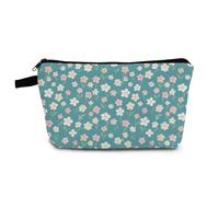 YULUENZE Blue-green Little Flower Makeup Bag Cute Small Organizer Bag with Zipper Blue-green Little Flower Cosmetic Bag Aesthetic Birthday Present for Women Friends