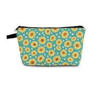 YULUENZE Blue-green Little Sunflower Makeup Bag Cute Small Organizer Bag with Zipper Blue-green Little Sunflower Cosmetic Bag Aesthetic Birthday Present for Women Friends