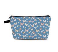 YULUENZE Blue Little Butterflies Makeup Bag Cute Small Organizer Bag with Zipper Blue Little Butterflies Cosmetic Bag Aesthetic Birthday Present for Women Friends