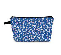 YULUENZE Blue Little Flower Makeup Bag Cute Small Organizer Bag with Zipper Blue Little Flower Cosmetic Bag Aesthetic Birthday Present for Women Friends