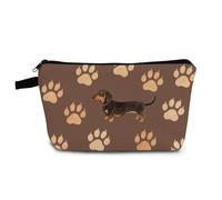YULUENZE Brown Dachshund Paw Makeup Bag Cute Small Organizer Bag with Zipper Brown Dachshund Paw Cosmetic Bag Aesthetic Birthday Present for Dog Lovers Women Friends