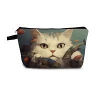 YULUENZE Cartoon Cat Makeup Bag Cute Small Organizer Bag with Zipper Cartoon Kitten Print Cosmetic Bag Kitten Kitty Birthday Gifts for Cat Lovers Women Friends, hzt0227, Printed Makeup Bag With a